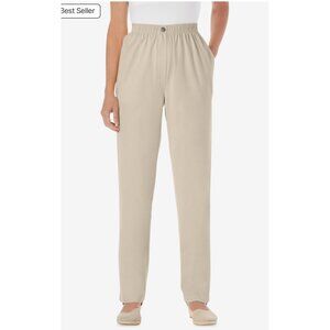 Woman Within New 7-Day Straight-Leg Elastic Waist Jean Sz 16 Wide Petite Beige